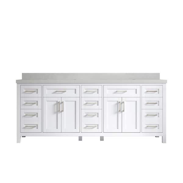 Willow Collections Cambridge 84 in. W x 22 in. D x 36 in. H Double Sink Bath Vanity in White with 2 in. Carrara Quartz Top