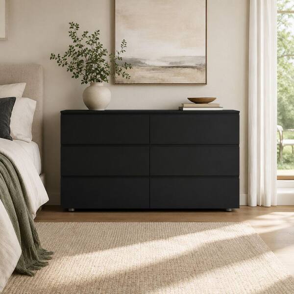 Kingdely Black 6-Drawers 59 in. W Wooden Chest of Drawers, Dresser