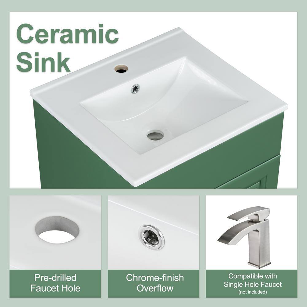 Green MDF Freestanding Bathroom Vanity with Ceramic Sink