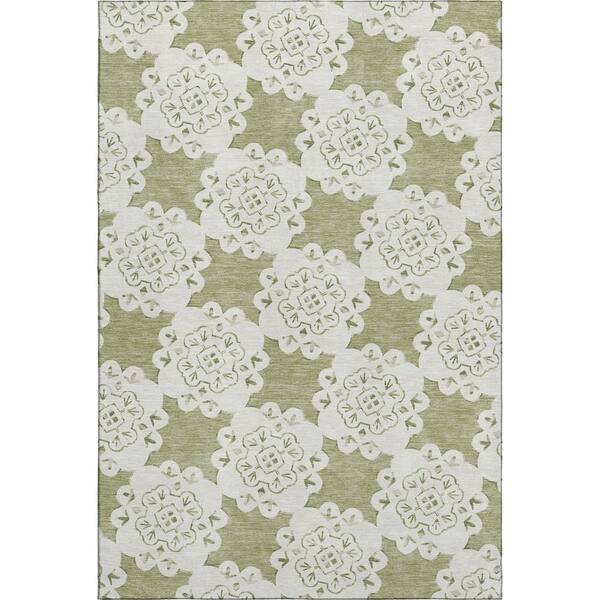 Mayfield Premium Machine Washable Abstract AMF2352 Aloe 3 ft. x 5 ft. Area Rug