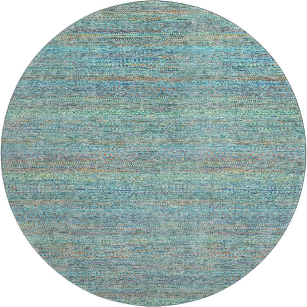 Mayfield Premium Machine Washable Abstract AMF2148 Teal 8 ft. x 8 ft. Round Rug price history on PriceWatchPro
