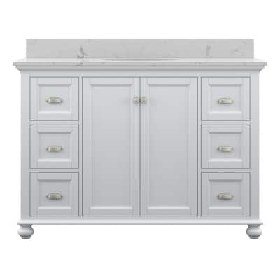 Lamport 49 in. x 22 in. Bath Vanity in White with Engineered Stone Vanity Top in Artisan White with White Sink