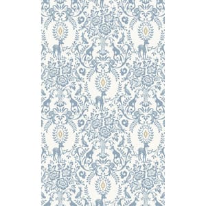 Blue Non-Pasted Floral Damask With Animals Kids Shelf Liner Non-Woven Wallpaper Double Roll (57 sq. ft.)