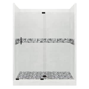 Newport Grand Slider 42 in. x 60 in. x 80 in. Center Drain Alcove Shower Kit in Natural Buff and Black Pipe Hardware