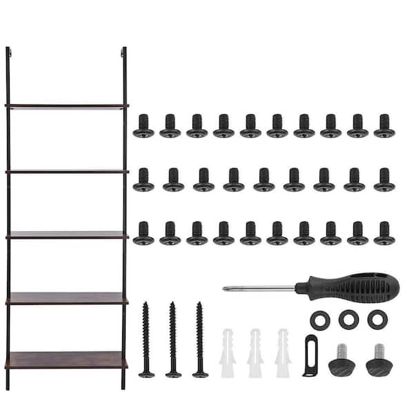 5-Tier Industrial Pipe Shelf, 11.81 in. W x 25.2 in. D Black Wood Solid Decorative Wall Shelf, Wall-Mount Rustic