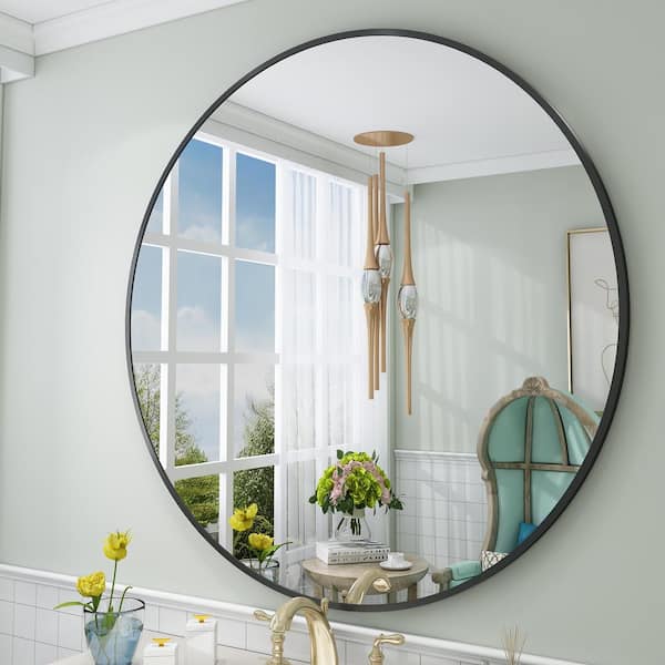 40 in. W x 40 in. H Round Aluminum Alloy Framed French Cleat Mounted Wall Decor Bathroom Vanity Mirror in Matte Black
