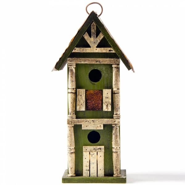 Glitzhome 12.8 in. H Hanging Tall 2-Tiered Hand Painted Wood Birdhouse