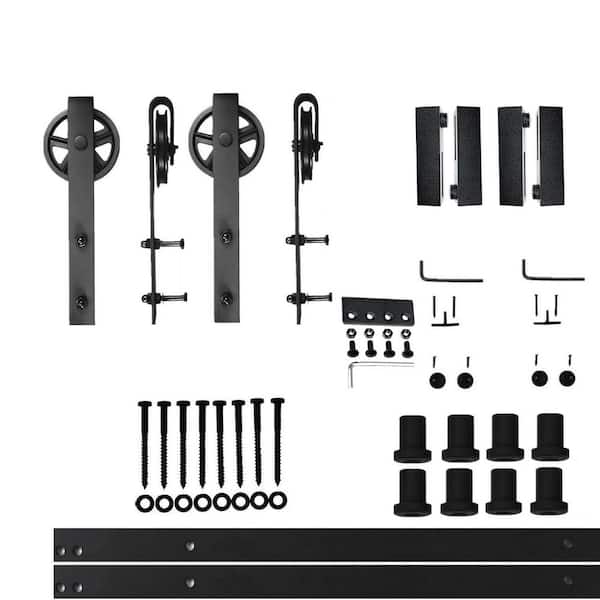 HOMACER 10 ft./120 in. Black Rustic Non-Bypass Sliding Barn Door Hardware Kit Spoke Wheel Design Roller for Double Doors