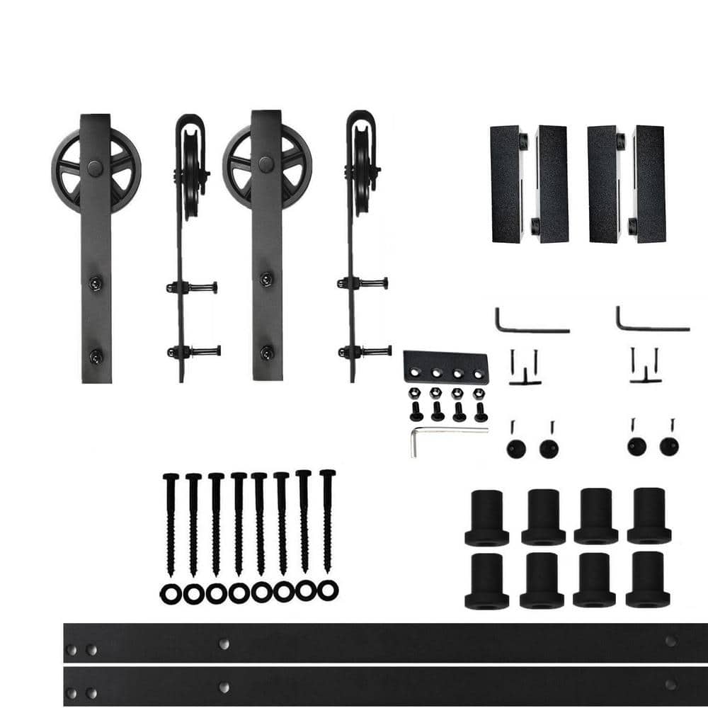 11 ft./132 in. Black Rustic Non-Bypass Sliding Barn Door Hardware Kit Spoke Wheel Design Roller for Double Doors price history on PriceWatchPro