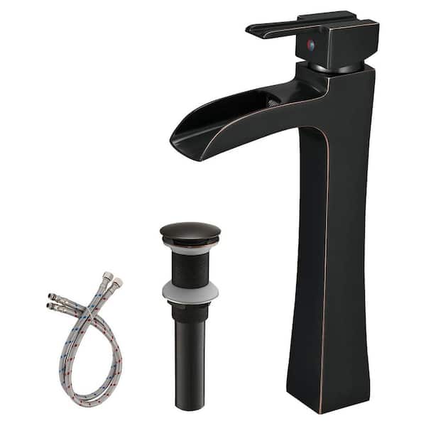 Boyel Living Single Hole Single-Handle Waterfall Vessel Bathroom Faucet with Pop Up Drain in Oil Rubbed Bronze