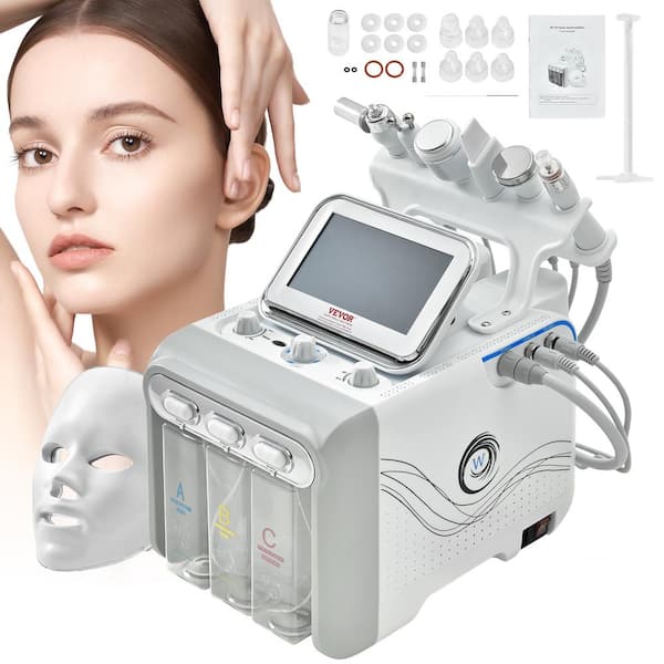 VEVOR 7 in. 1 Hydrogen Oxygen Facial Machine Hydro Facial Cleansing Machine with 7 in. LCD Screen, 6 Skincare Probes for Spa