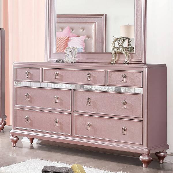 Furniture of America Kloe Rose Gold 7-Drawer 64 in. Dresser