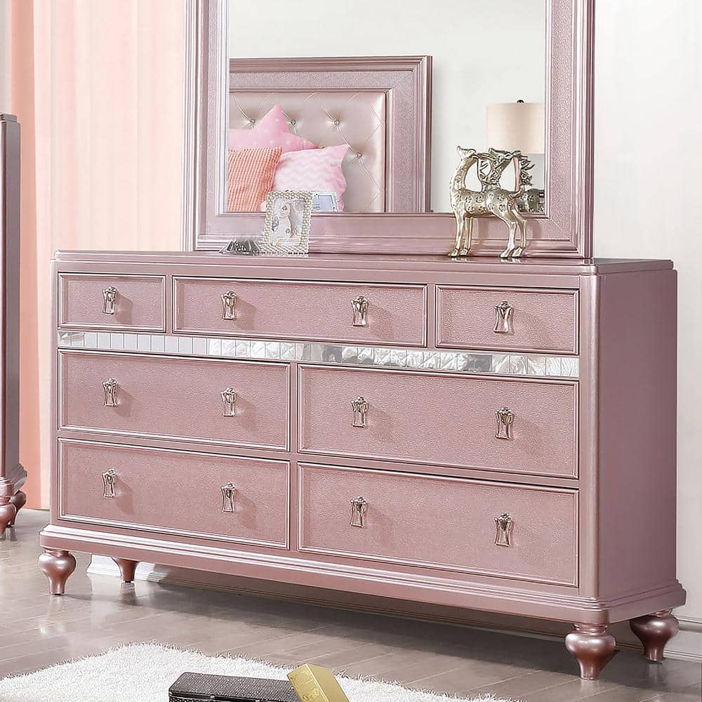 家具 rose Furniture of America Kloe Rose Gold 7-Drawer 64 in. Dresser IDF
