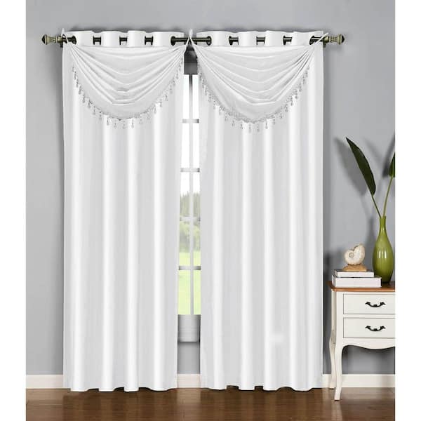 Window Elements Semi-Opaque Jane Faux Silk 54 in. W x 95 in. L Grommet Extra Wide Curtain Panel in White