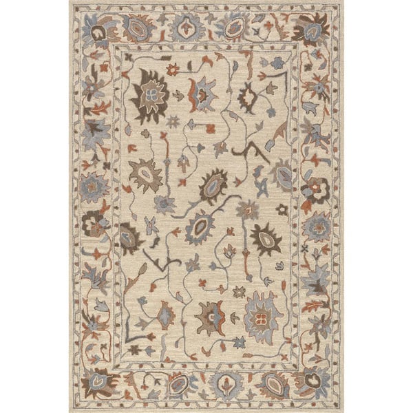 Woodland Bordered Wool Multicolor 9 ft. x 12 ft. Indoor/Outdoor Patio Area Rug