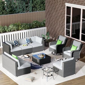 Athena Gray 10-Piece Wicker Outdoor Patio Conversation Seating Set with Gray Cushions