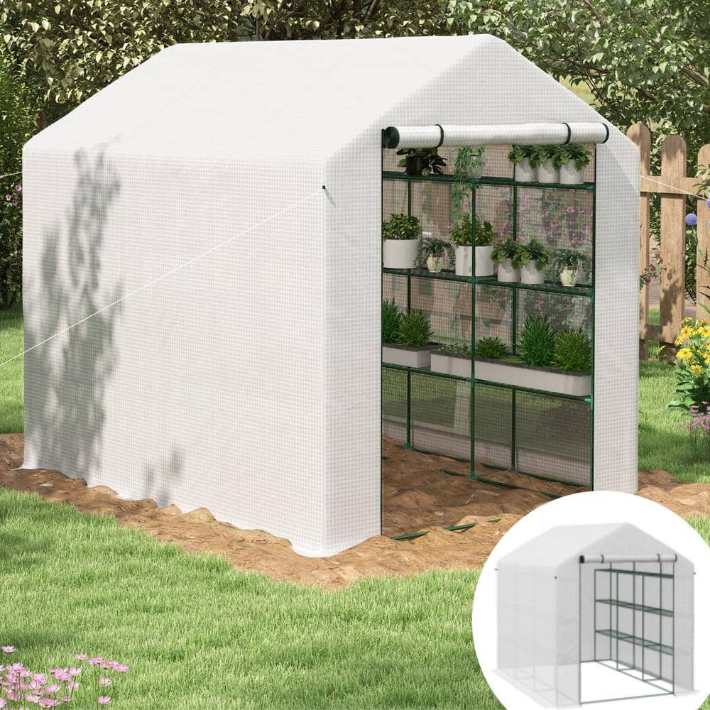5.9 ft. x 8 ft. x 6.9 ft. Portable Walk in DIY Greenhouse For Outdoors with Roll-up Zipper Door, 18 Shelves, PE Cover price history on PriceWatchPro