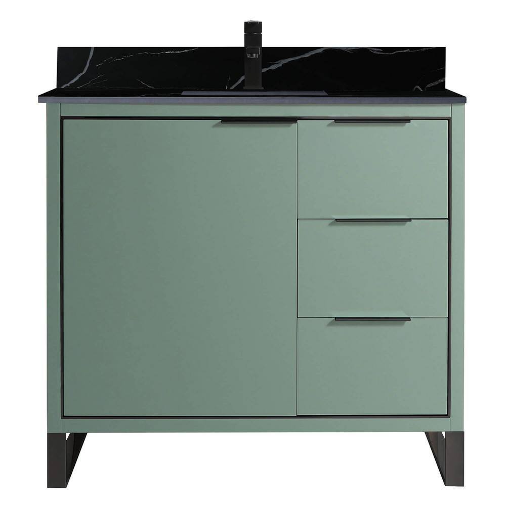 Mint Green Plywood Freestanding Vanity with Black Marble Top