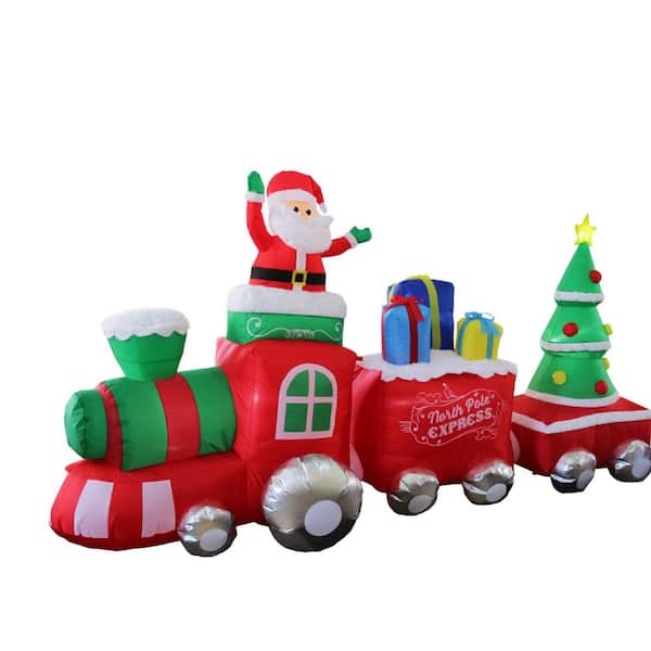 11 ft. Christmas Lawn Inflatables Train with Santa Claus, Built-in LED Lights for Christmas Holiday Outdoor Garden Lawn
