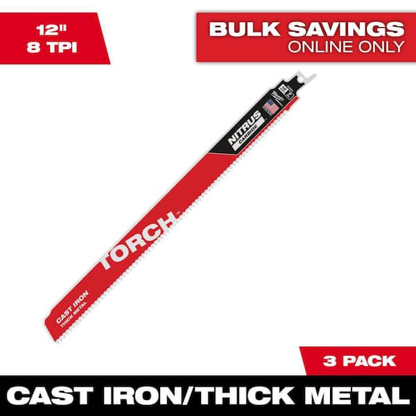 Milwaukee 12 in. 8 TPI TORCH Nitrus Carbide Teeth Metal Cutting SAWZALL Reciprocating Saw Blade (3-Pack)