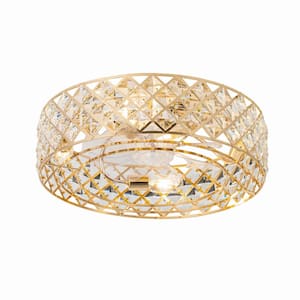 19 in. 4-Light Modern Gold Flush Mount with Crystal Shade
