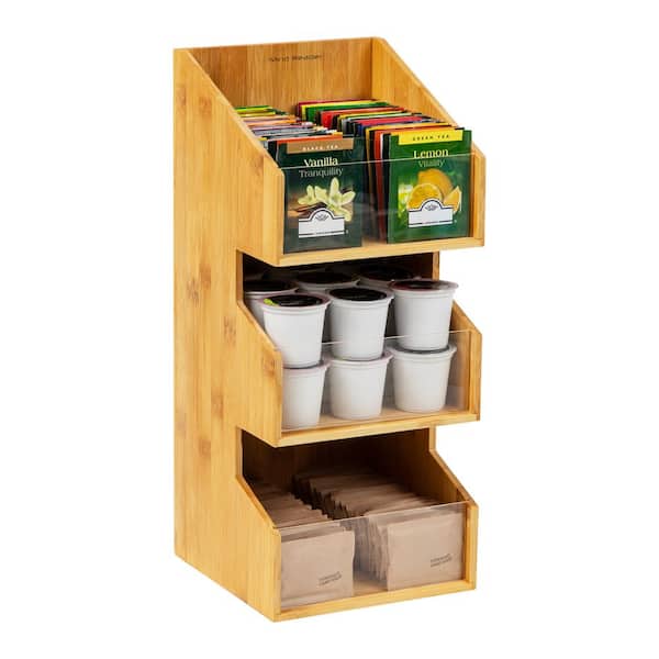 Mind Reader Brown Coffee Condiment Station, Countertop Organizer, Coffee Bar, Rayon from Bamboo, 6.5 in. L x 6.5 in. W x 15 in. H