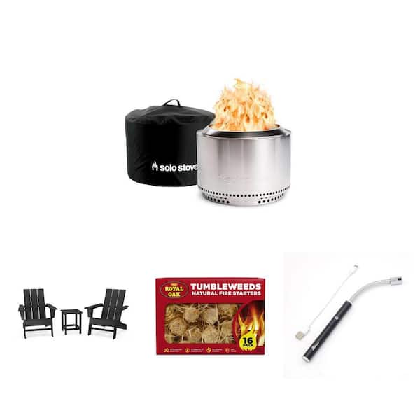 Yukon Fire Pit (27 in.), Adirondack Chair 3-Piece Set, Fire Starter (16-Pack) and USB Arc Lighter Combo