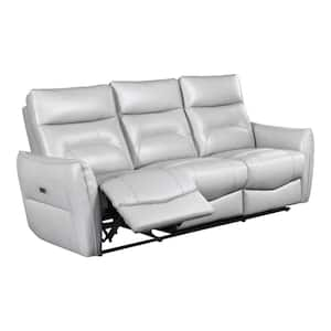 Amanda 86 in. Flared Arms Faux Leather Rectangle Reclining Sofa in. Taupe