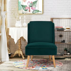 Green Velvet Upholstery Accent Chair with Rubber Wood Legs for Living Room (Set of 1)