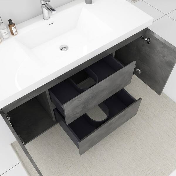 JimsMaison 48 in. Single Sink Wall-Mounted Stone Grey