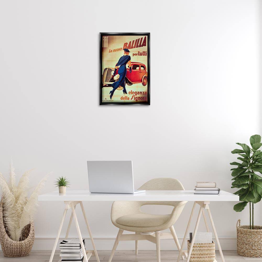 Antique Vehicle and Woman Advertisement by Marcus Jules Black Floater Frame Typography Graphic Art Print 25 in. x 17 in. price history on PriceWatchPro