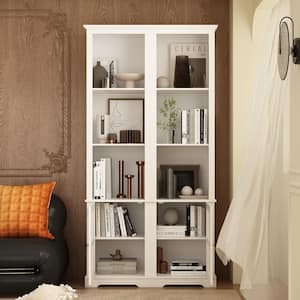 A Pair of Side Cabinet, White 70.9 in. H Wooden Storage Cabinet with Glass Doors and Open Shelves for Corner Storage