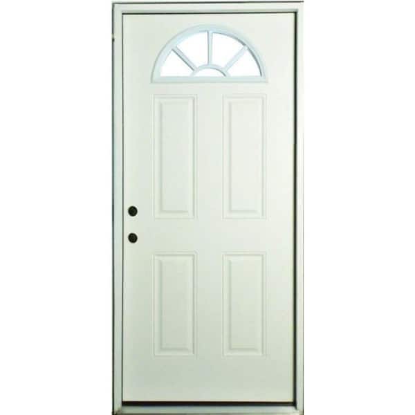 Steves & Sons 32 in. x 80 in. Element Series Fan Lite Right-Hand White Primed Steel Prehung Front Door