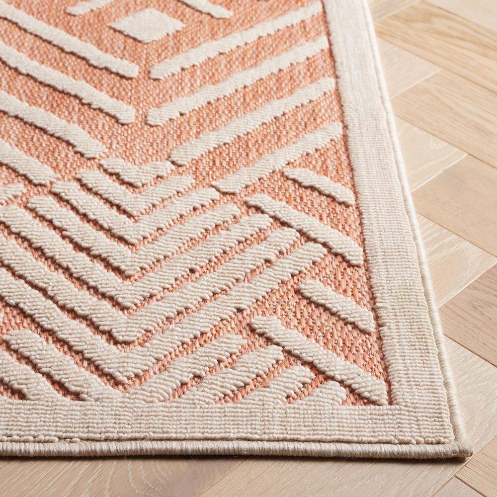 Ivory and Rust Geometric 9' x 12' Indoor/Outdoor Rug