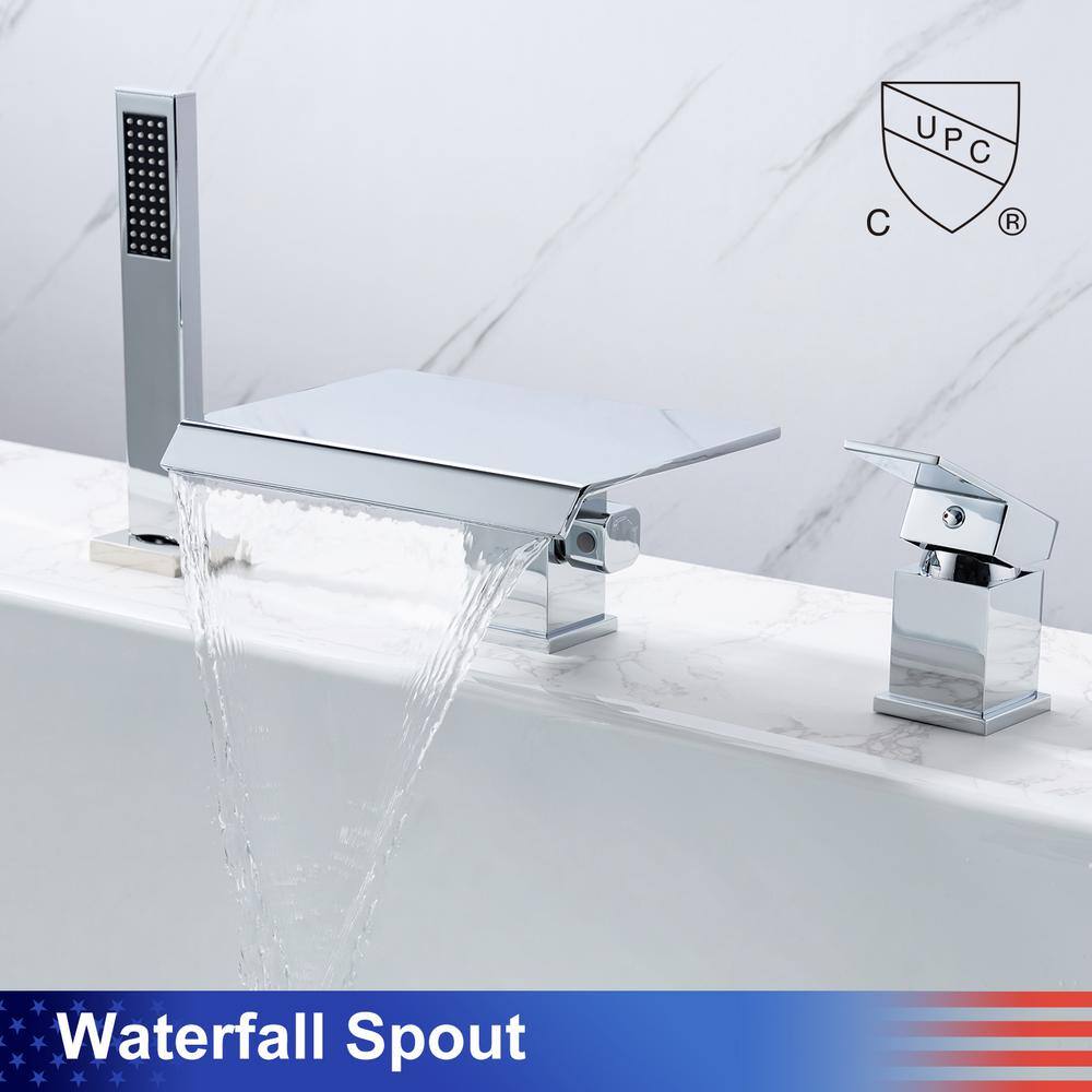 Chrome Single Handle Wall Waterfall Tub Faucet with Diverter