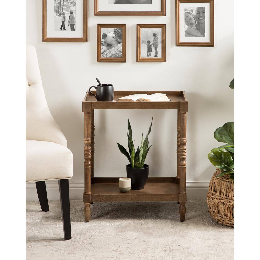 Bellport Rustic Brown Wood Side Table with Shelf