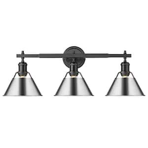 Orwell 4.875 in. 3-Light Black Vanity Light with Chrome Shade