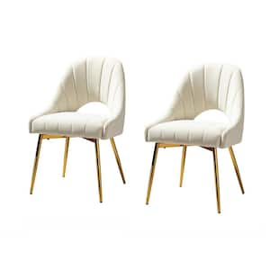 Isaak Modern Ivory Upholstered Dining Chair with Hollowed-out Back and Metal Base(Set of 2)