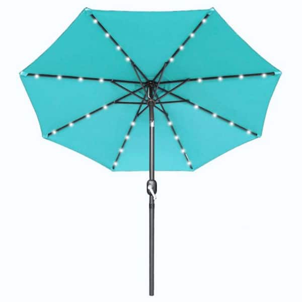Alpulon 10 ft. Metal Market Solar Tilt Patio Umbrella with Crank and LED Lights in Turquoise
