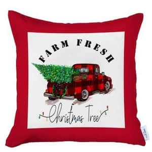 Charlie Set of 4-Red Plaid Zippered Polyester Christmas Tree Throw Pillow 1 in. X 18 in.