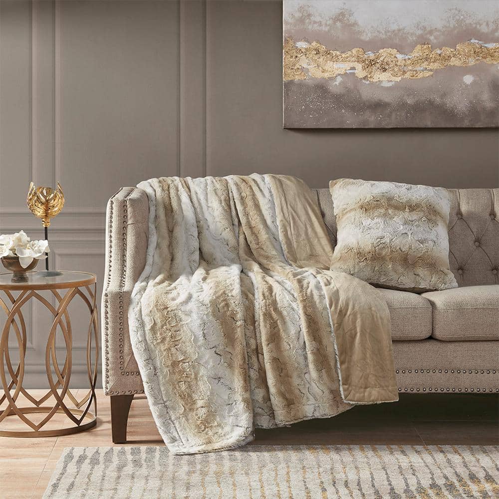 Sand Faux Fur 20" x 20" Square Throw Pillow