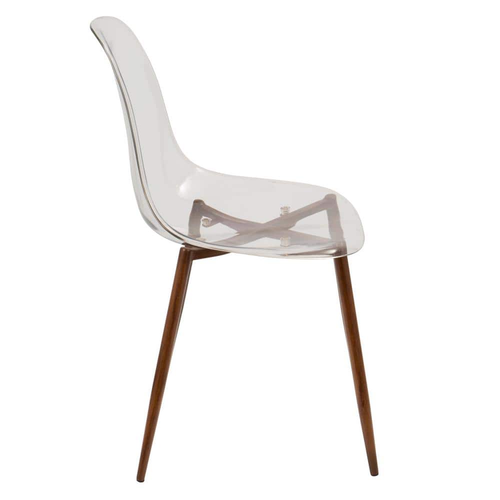 Clear Acrylic and Walnut Mid-Century Modern Side Chair