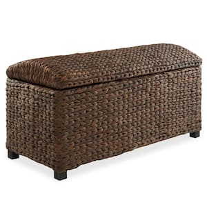 Brown Espresso 36.5 in. x 18.25 in. Wicker Hyacinth Decorative Basket Storage Trunk Chest with Curved Lid