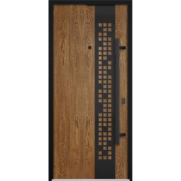 6678 36 in. x 80 in. Left-hand/Inswing Natural Oak Steel Prehung Front Door with Hardware