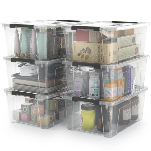 Afoxsos Clear 11 in. x 7.7 in. Plastic Storage Bin with Handle and