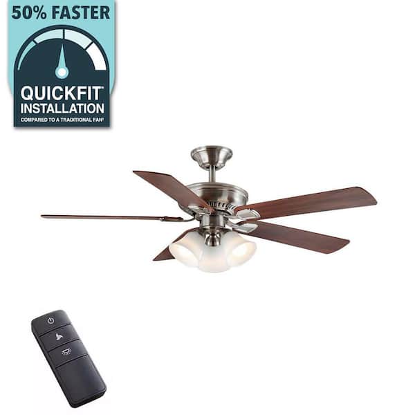 Hampton Bay Campbell 52 in. Indoor LED Brushed Nickel Ceiling Fan with Light Kit, Downrod, Reversible Blades and Remote