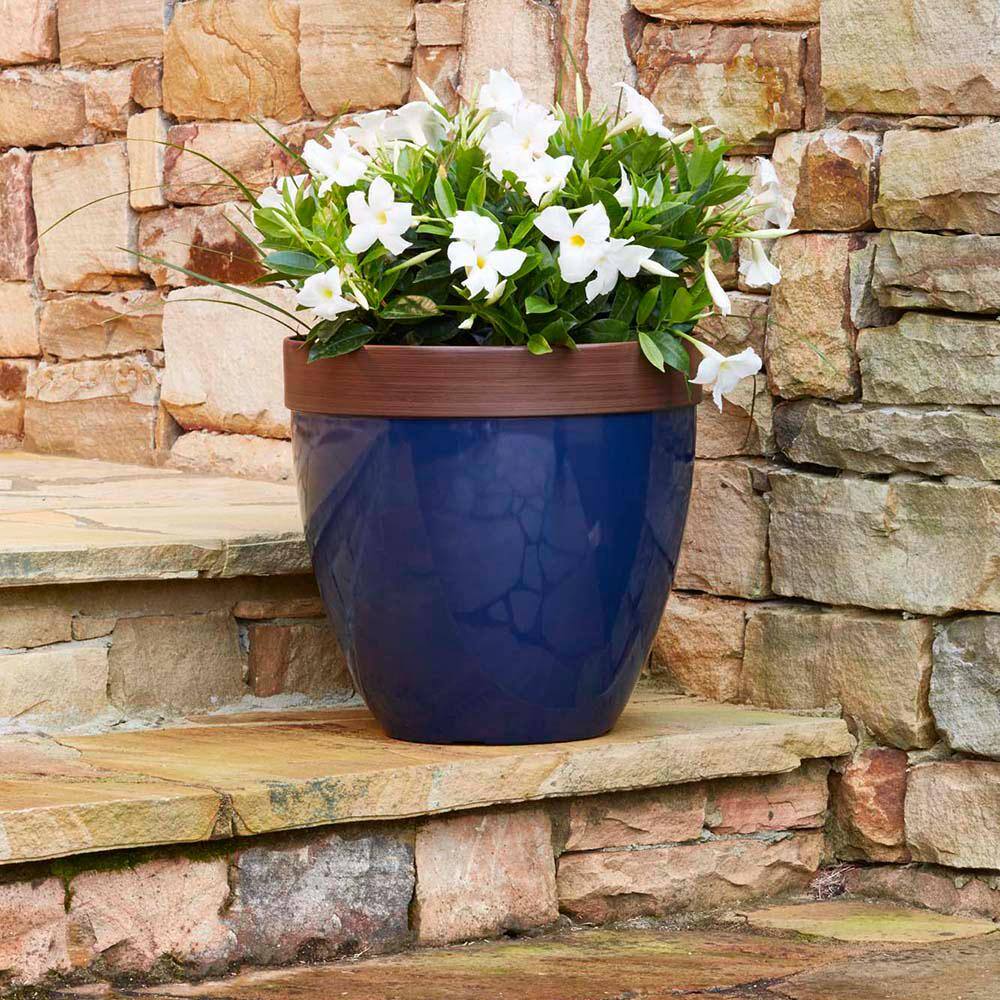 Navy Blue High-Density Resin Outdoor Planter with Drainage Hole