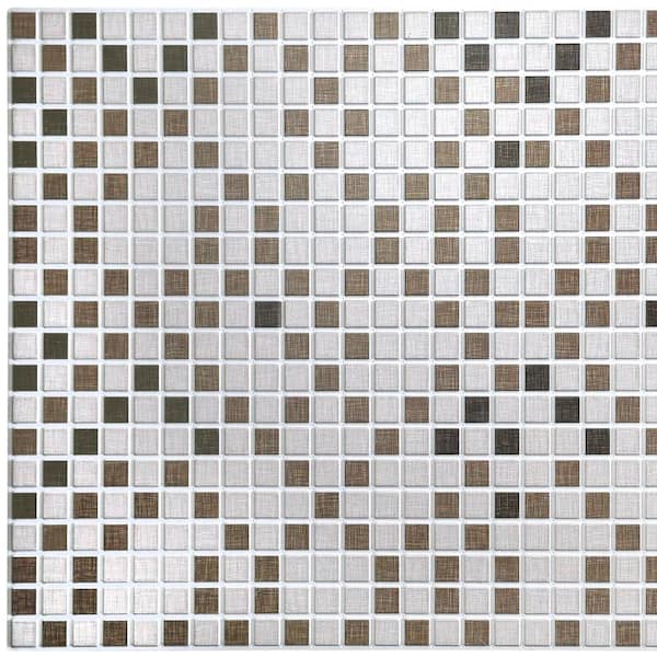 Dundee Deco 3D Falkirk Retro 10/1000 in. x 38 in. x 19 in. Off White Brown Grey Black Faux Distressed Squares PVC Wall Panel