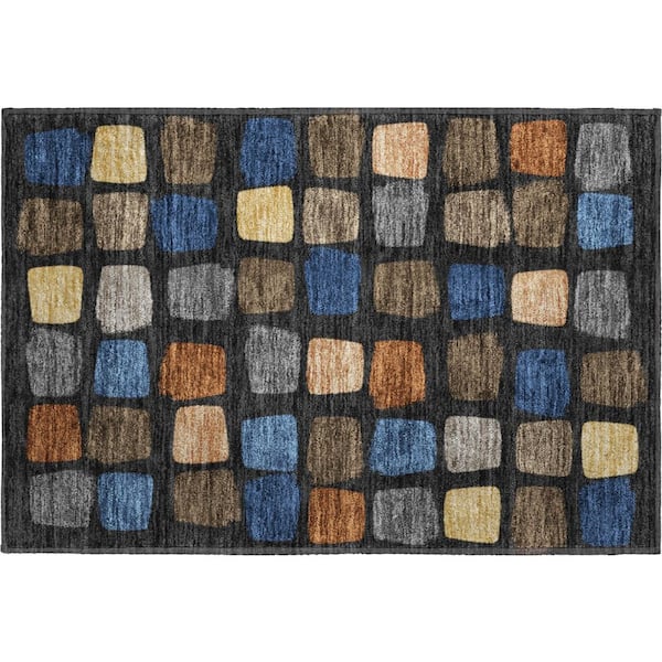 Mayfield Premium Machine Washable Abstract AMF2501 Black 2 ft. x 3 ft. Accent Rug