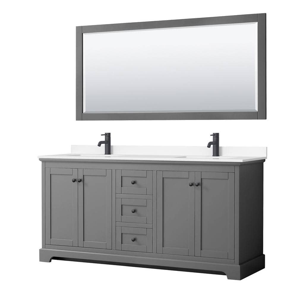"Avery 72 in. W x 22 in. D x 35 in. H Double Bath Vanity in Dark Gray with White Cultured Marble Top & 70"" Mirror" price history on PriceWatchPro